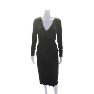 Luca Luca Womens Textured V-neck Long Sleeve Mid Length Dress Black Size EUR 42